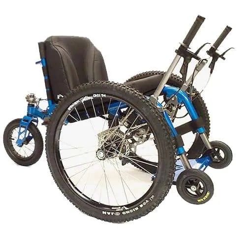 Mountain Trike manual All Terrain Wheelchair in blue with unique drive lever system